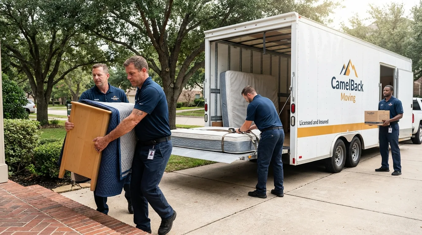 Crew loading residential truck for cross-state move from Napoleon, ND