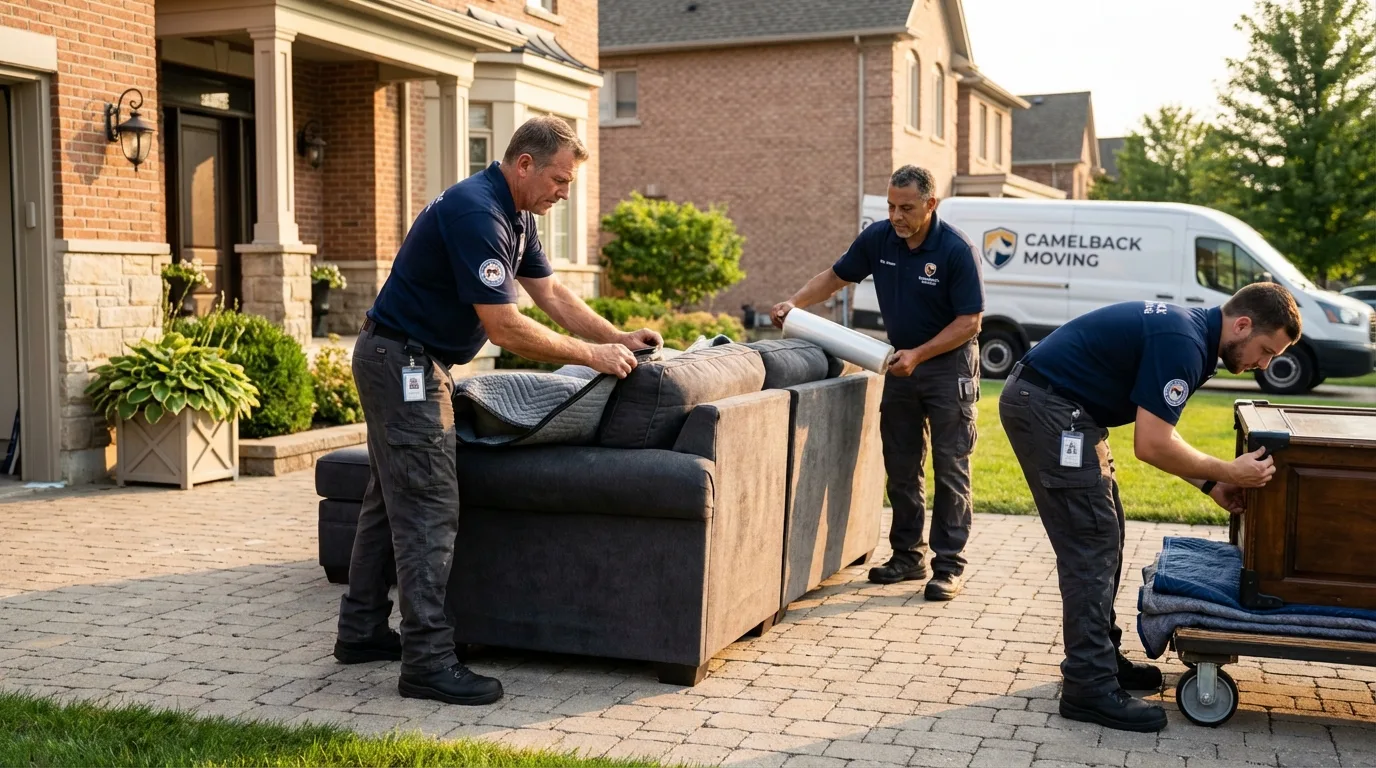 Large estate moving crew wrapping furniture in Napoleon, ND